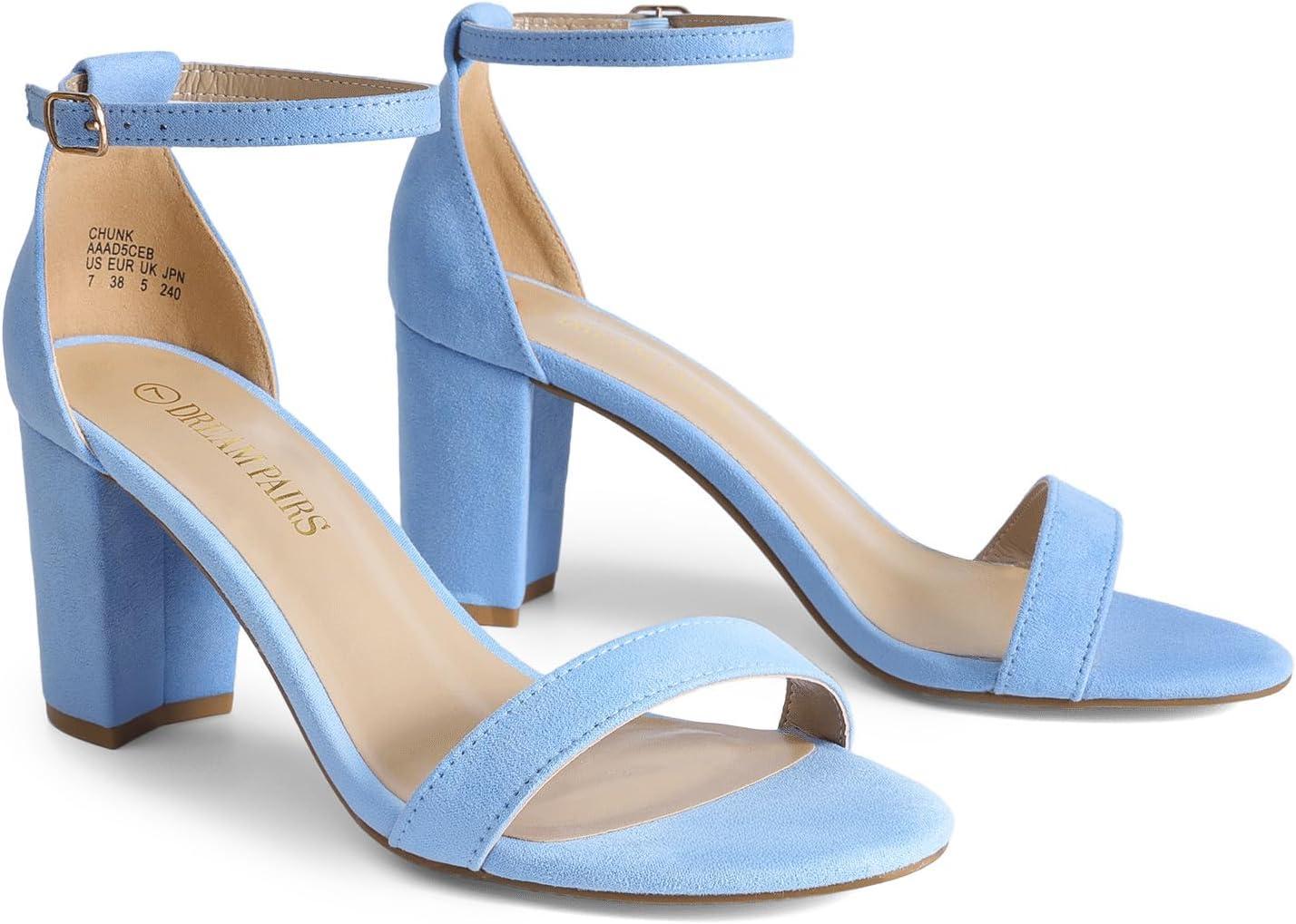 imageDREAM PAIRS Womens Chunk Low Heel Pump SandalsBabyBlueSuede