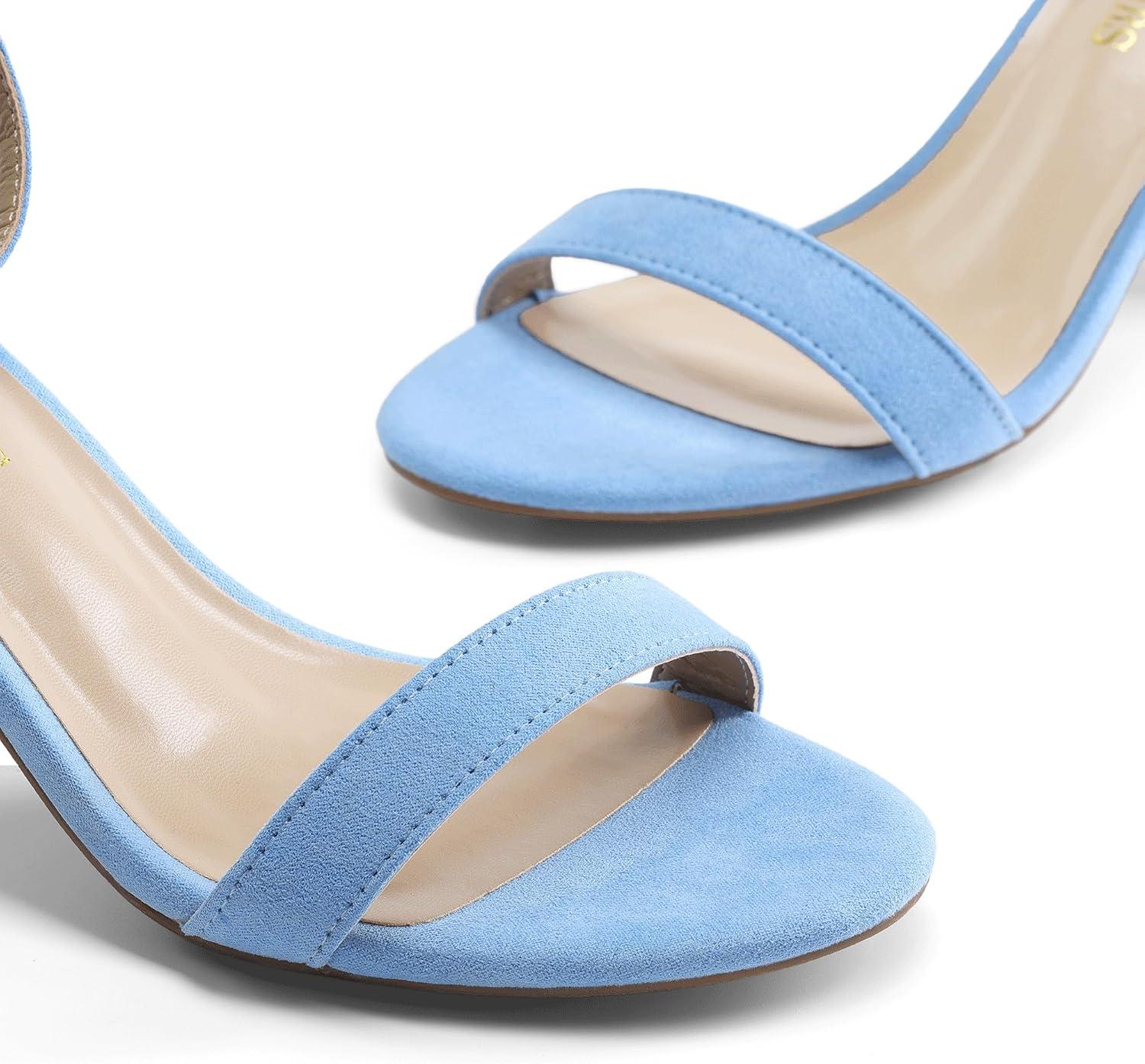 imageDREAM PAIRS Womens Chunk Low Heel Pump SandalsBabyBlueSuede