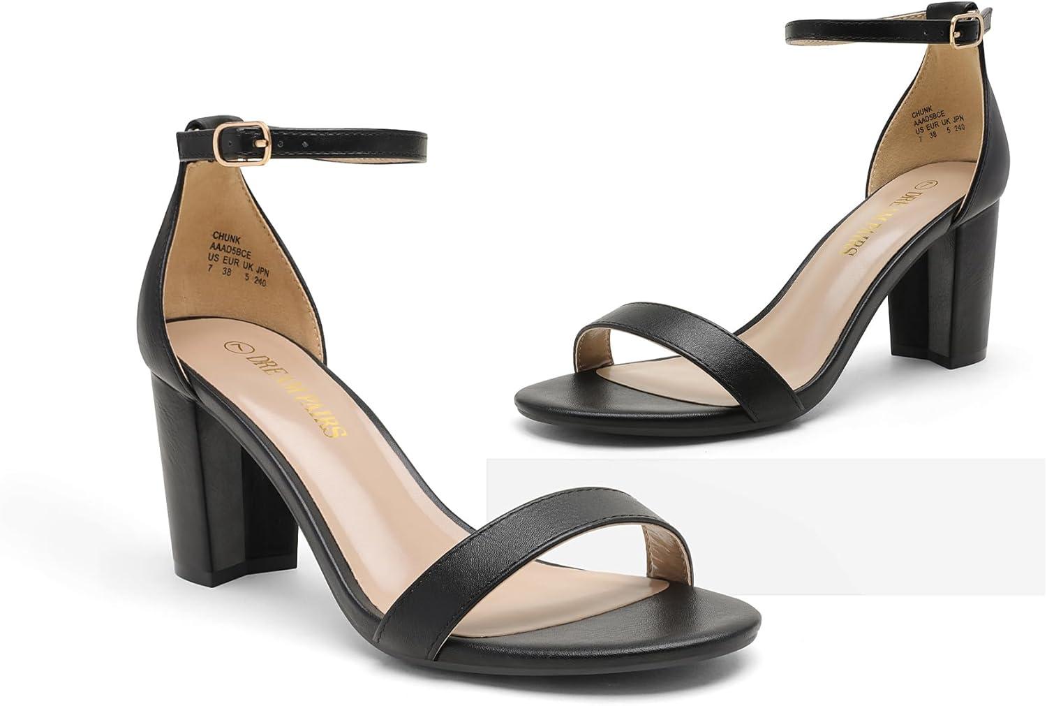 imageDREAM PAIRS Womens Chunk Low Heel Pump SandalsBlackPu