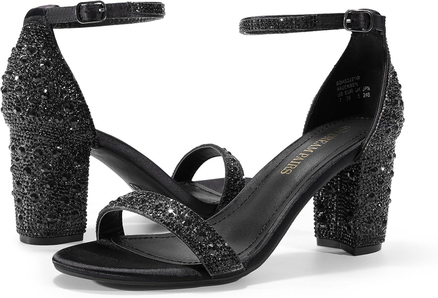 imageDREAM PAIRS Womens Chunk Low Heel Pump SandalsBlackRhinestone