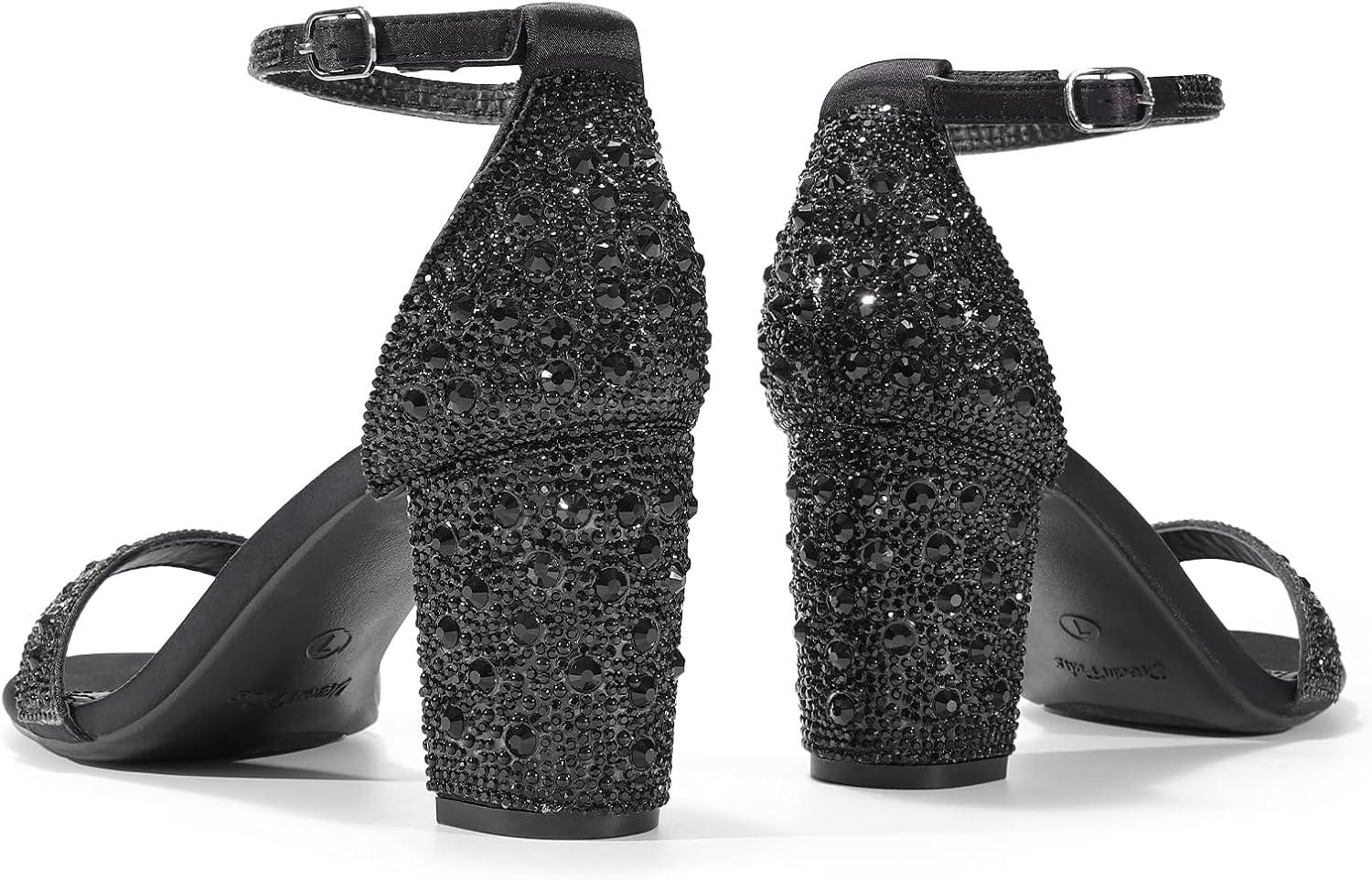 imageDREAM PAIRS Womens Chunk Low Heel Pump SandalsBlackRhinestone