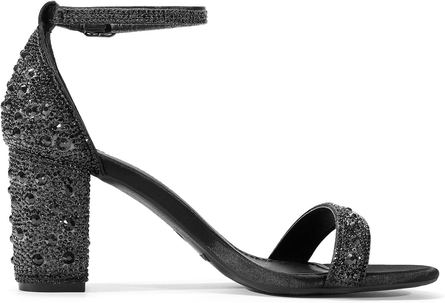 imageDREAM PAIRS Womens Chunk Low Heel Pump SandalsBlackRhinestone