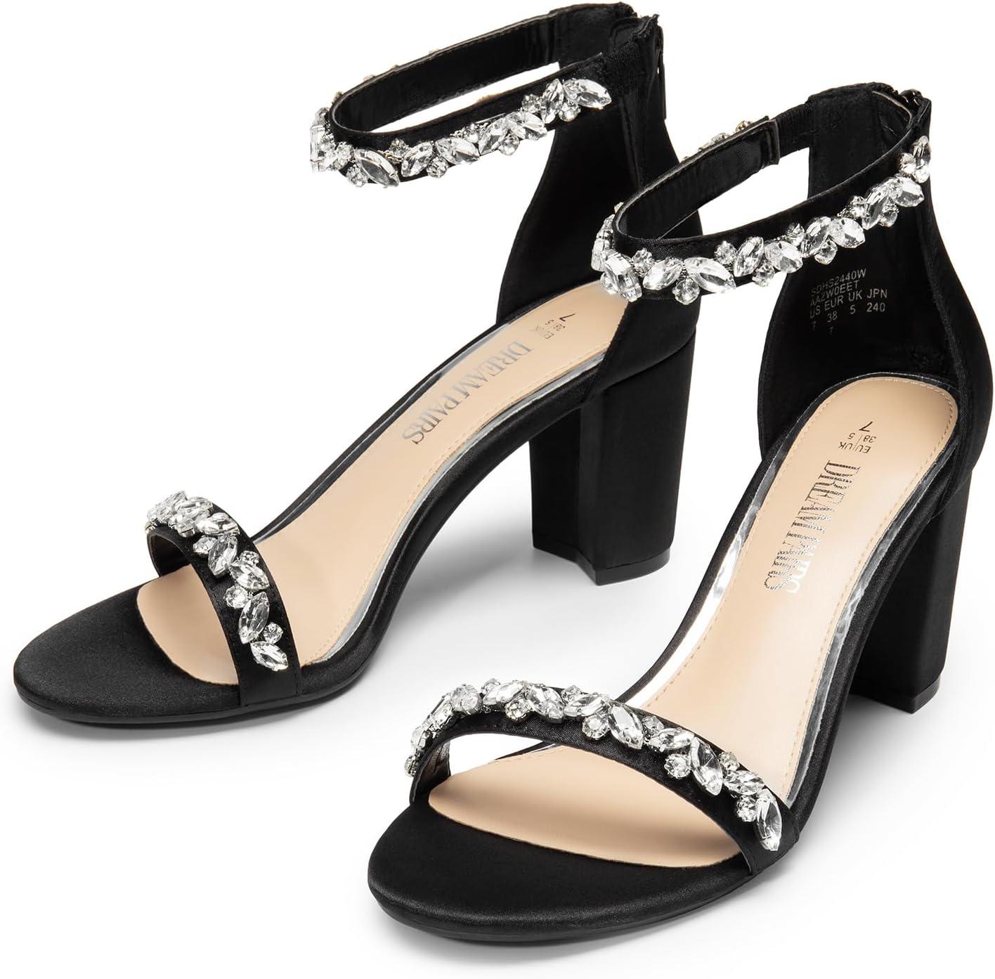 imageDREAM PAIRS Womens Chunk Low Heel Pump SandalsBlacksatin