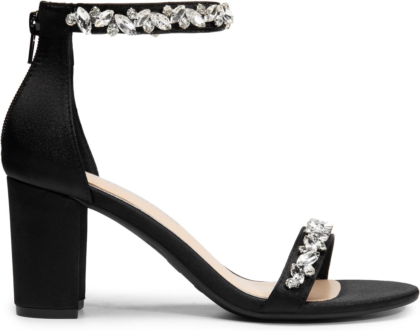 imageDREAM PAIRS Womens Chunk Low Heel Pump SandalsBlacksatin