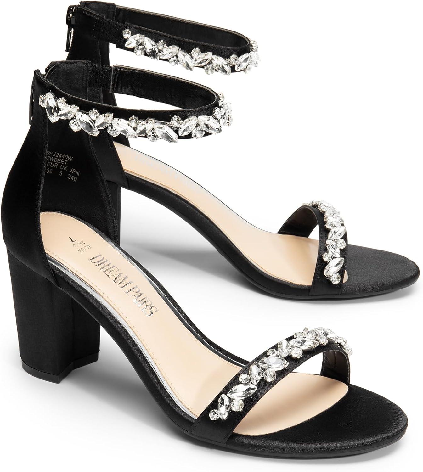 imageDREAM PAIRS Womens Chunk Low Heel Pump SandalsBlacksatin