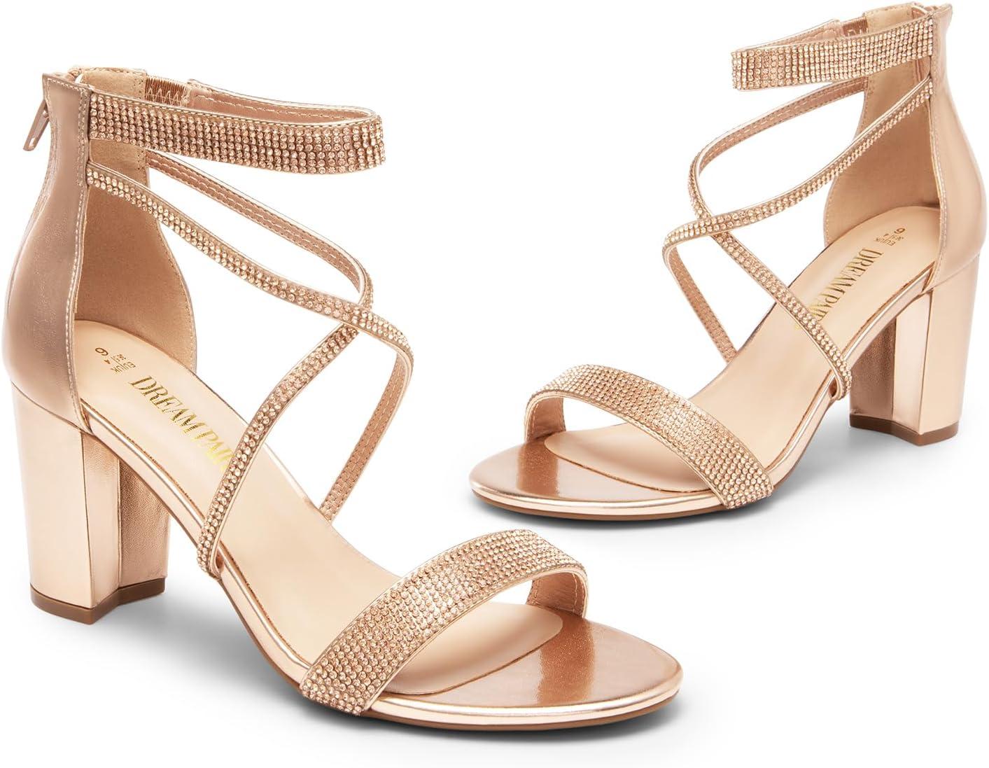 imageDREAM PAIRS Womens Chunk Low Heel Pump SandalsChampagnepu