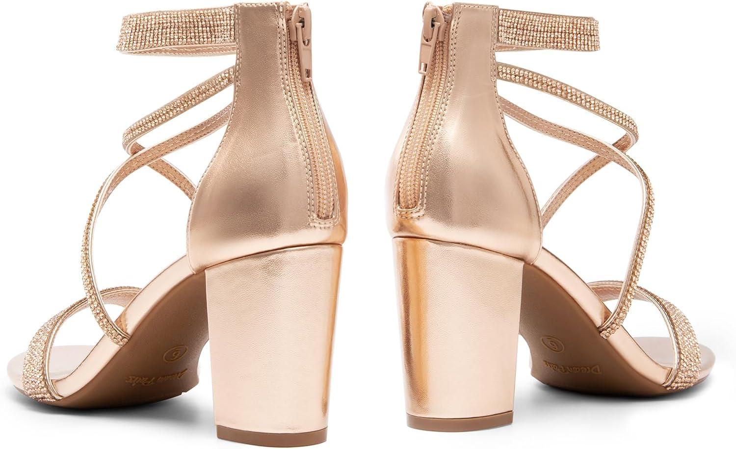 imageDREAM PAIRS Womens Chunk Low Heel Pump SandalsChampagnepu