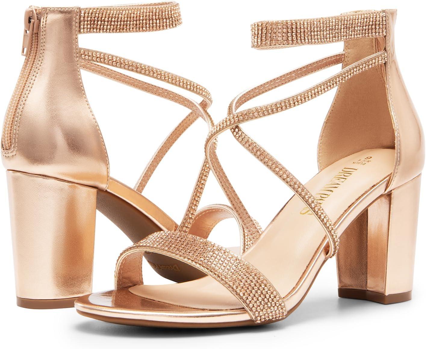 imageDREAM PAIRS Womens Chunk Low Heel Pump SandalsChampagnepu