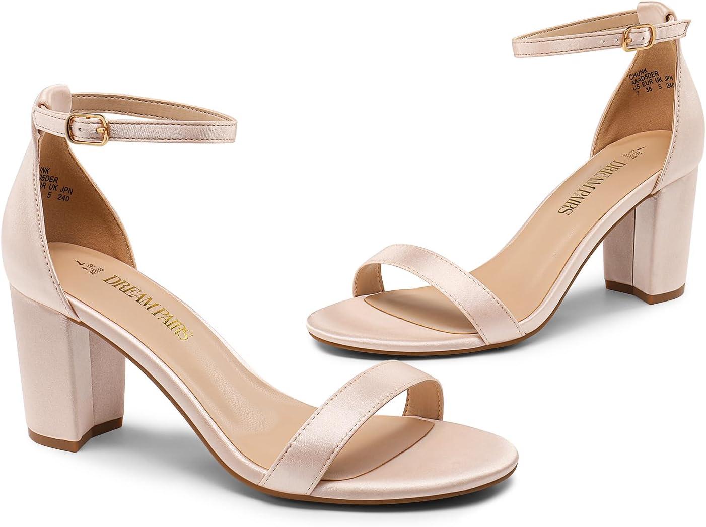 imageDREAM PAIRS Womens Chunk Low Heel Pump SandalsChampagnesatin