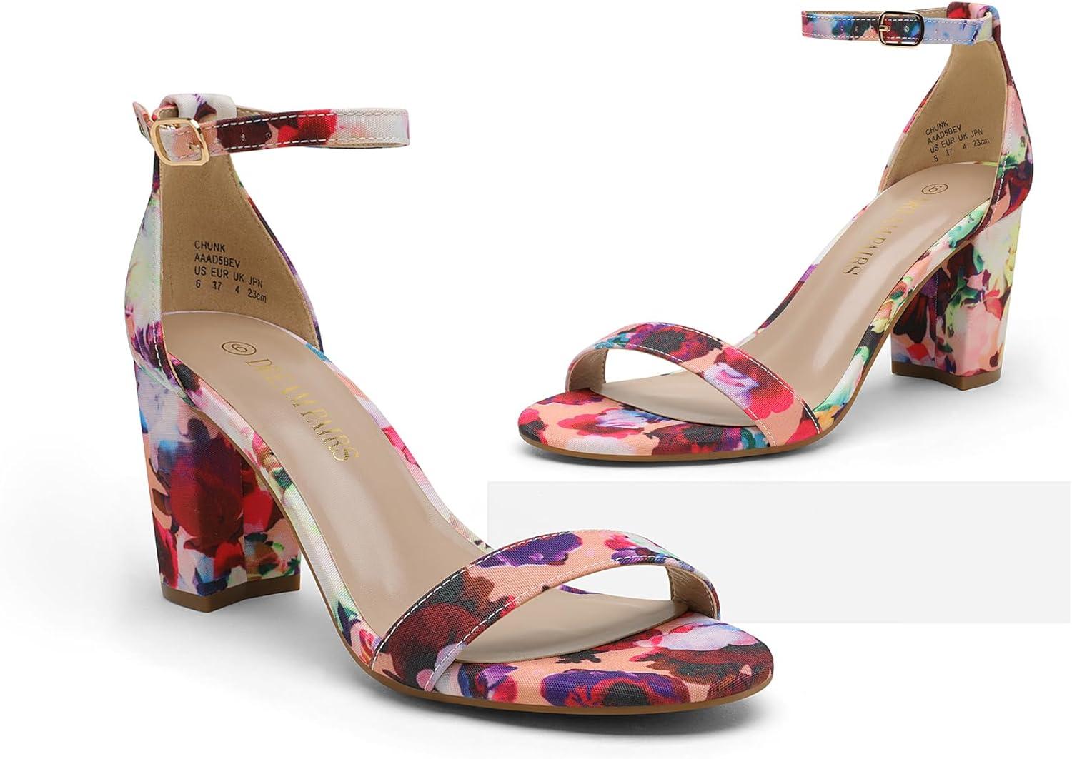 imageDREAM PAIRS Womens Chunk Low Heel Pump SandalsFloral