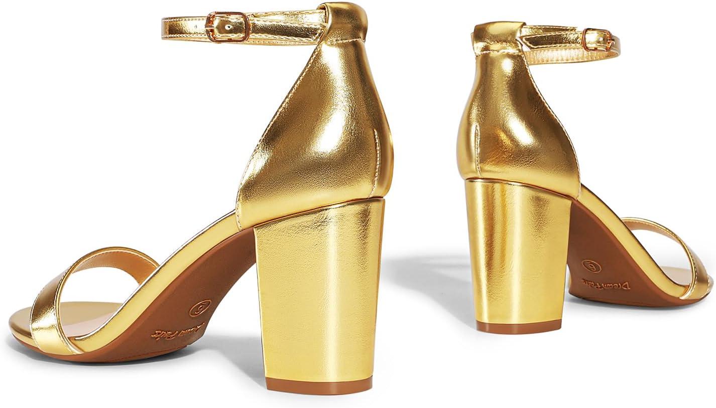 imageDREAM PAIRS Womens Chunk Low Heel Pump SandalsGoldmetallic