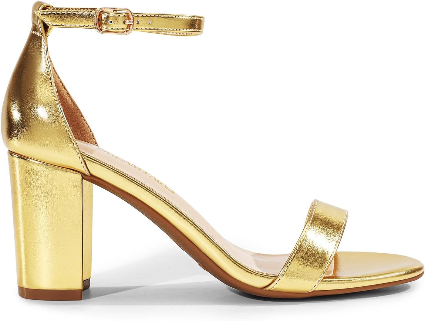 imageDREAM PAIRS Womens Chunk Low Heel Pump SandalsGoldmetallic