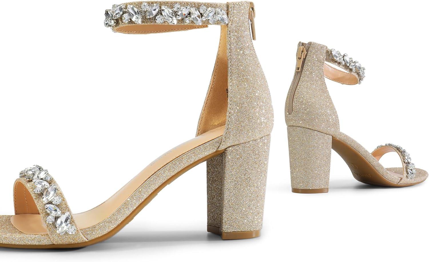 imageDREAM PAIRS Womens Chunk Low Heel Pump SandalsGoldrhinestone