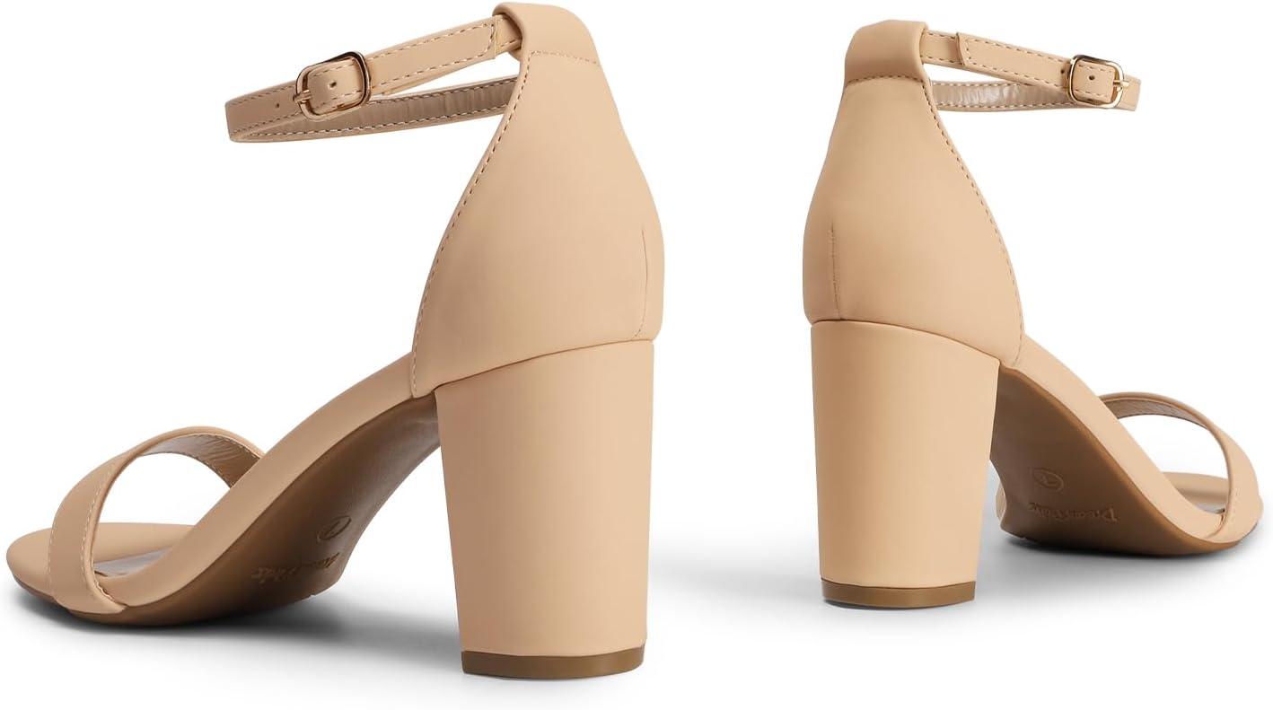 imageDREAM PAIRS Womens Chunk Low Heel Pump SandalsNudeNubuck