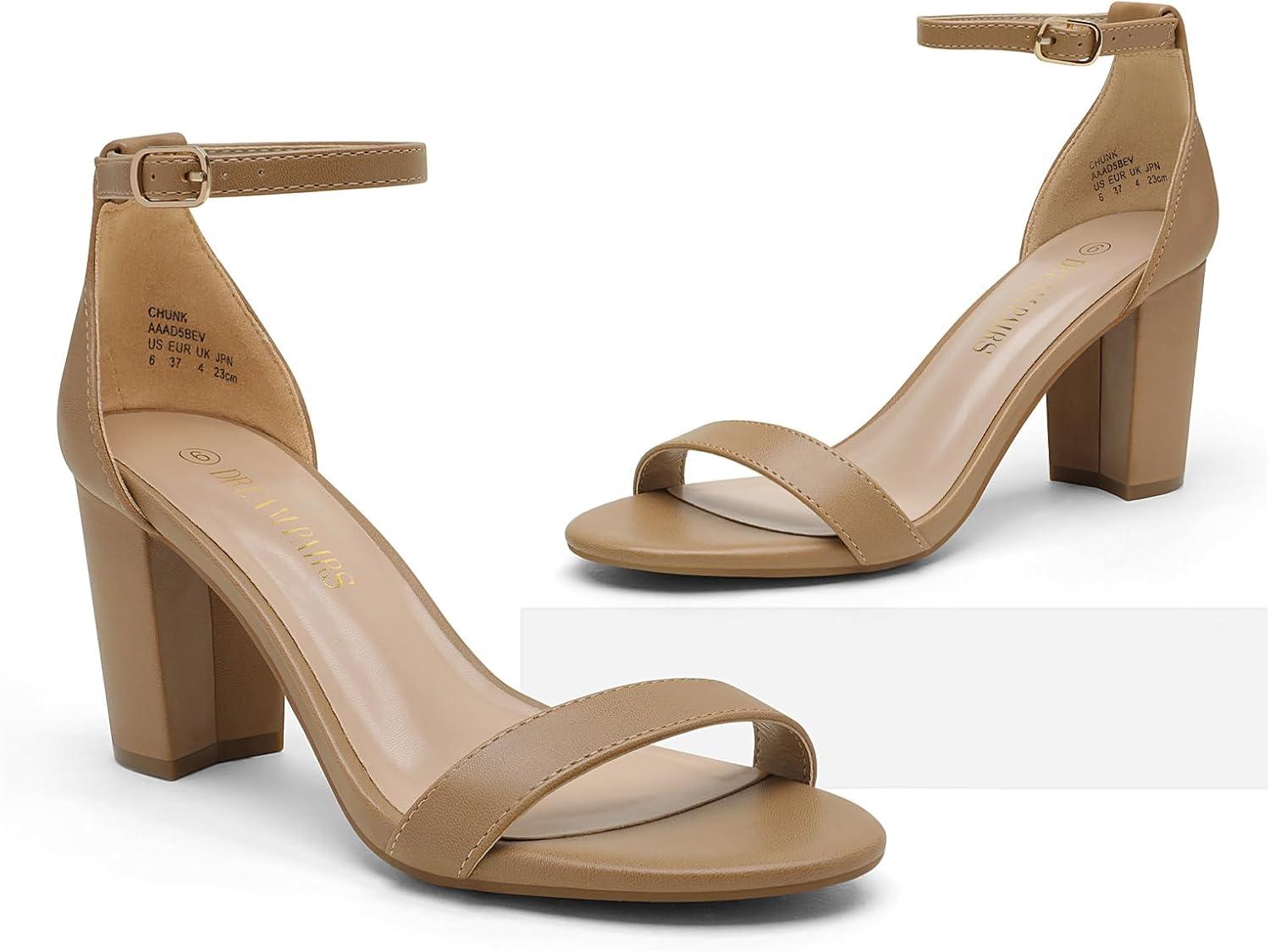 imageDREAM PAIRS Womens Chunk Low Heel Pump SandalsNudePu