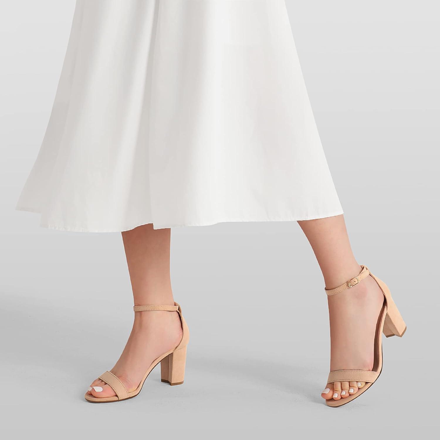 imageDREAM PAIRS Womens Chunk Low Heel Pump SandalsNudeSuede