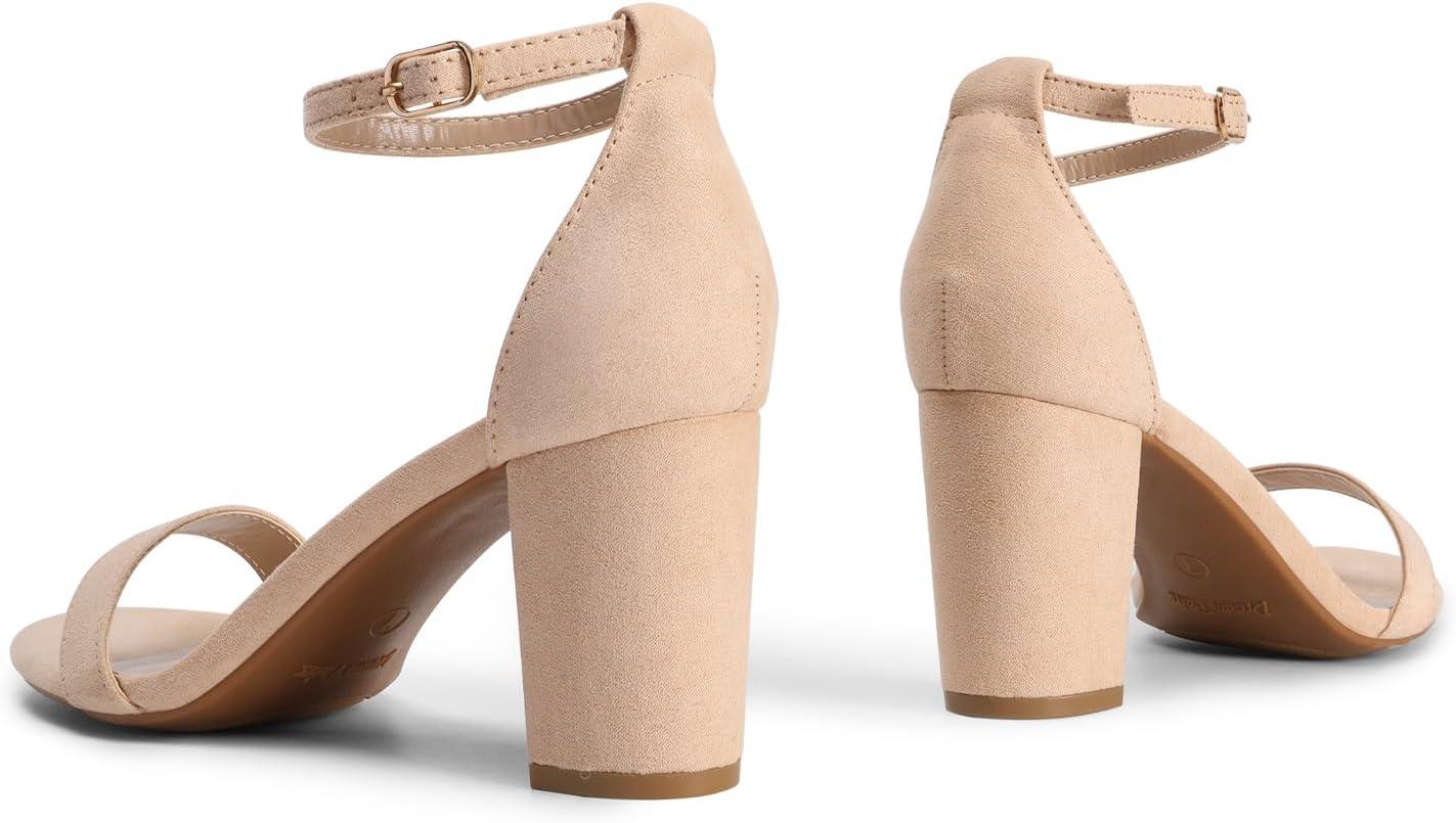 imageDREAM PAIRS Womens Chunk Low Heel Pump SandalsNudeSuede