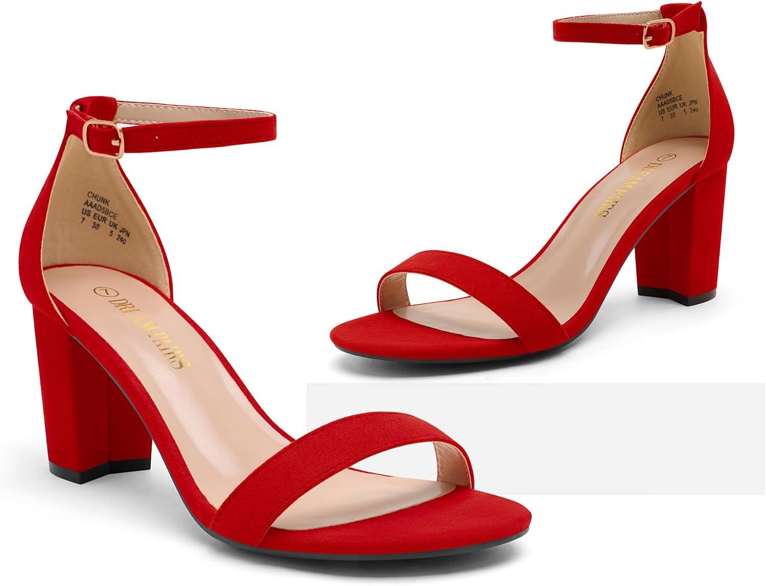 imageDREAM PAIRS Womens Chunk Low Heel Pump SandalsRed1