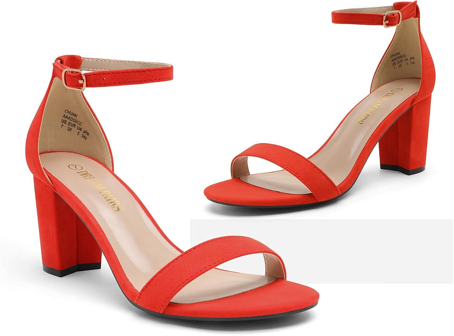 imageDREAM PAIRS Womens Chunk Low Heel Pump SandalsRedSuede