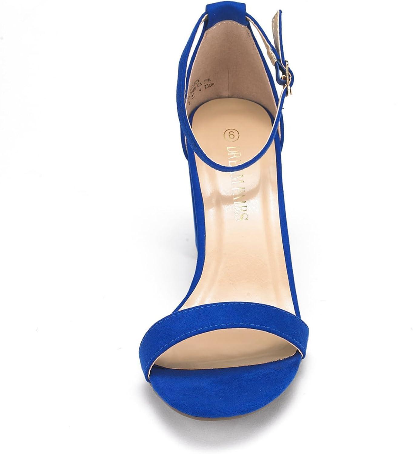 imageDREAM PAIRS Womens Chunk Low Heel Pump SandalsRoyalBlue