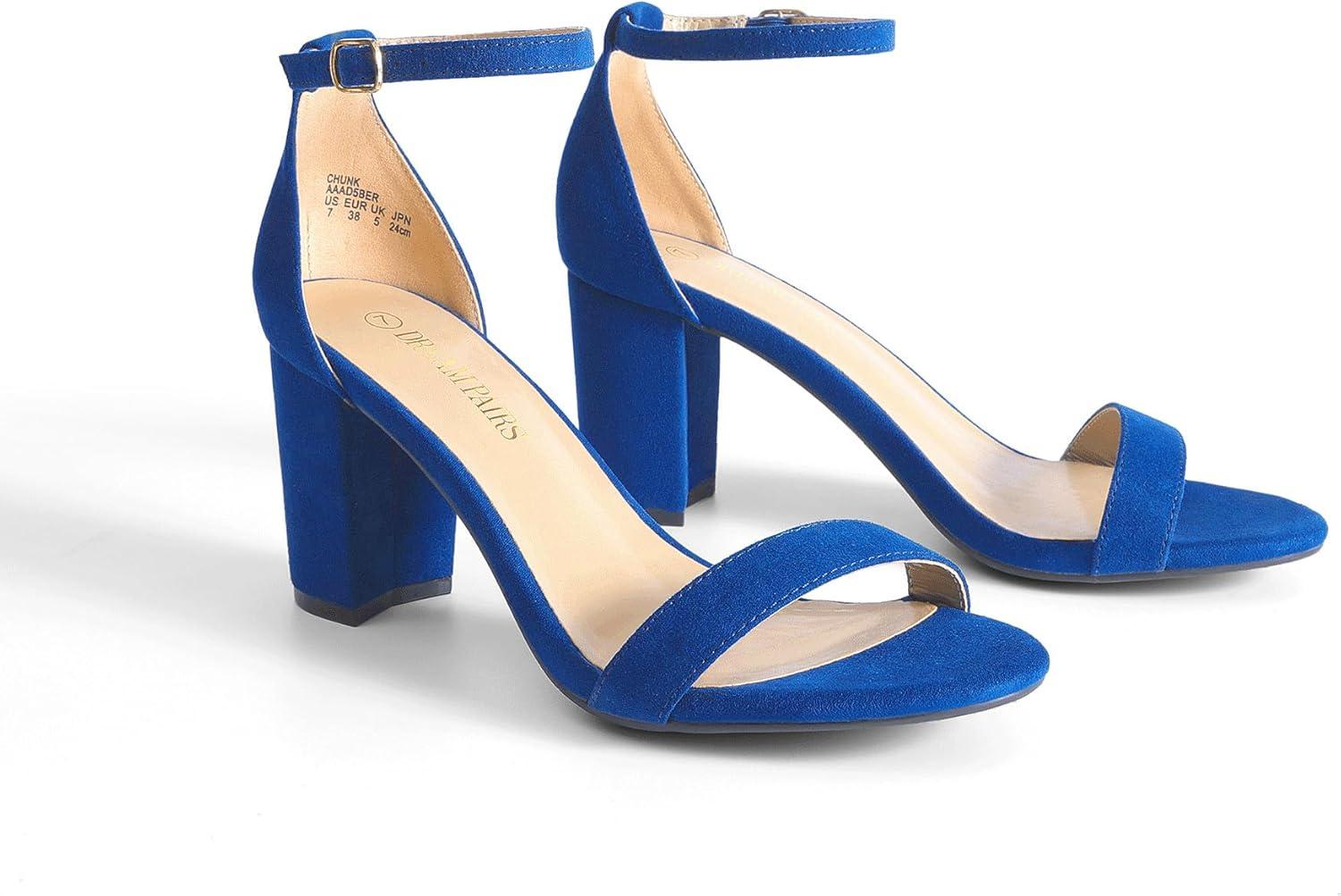 imageDREAM PAIRS Womens Chunk Low Heel Pump SandalsRoyalBlue