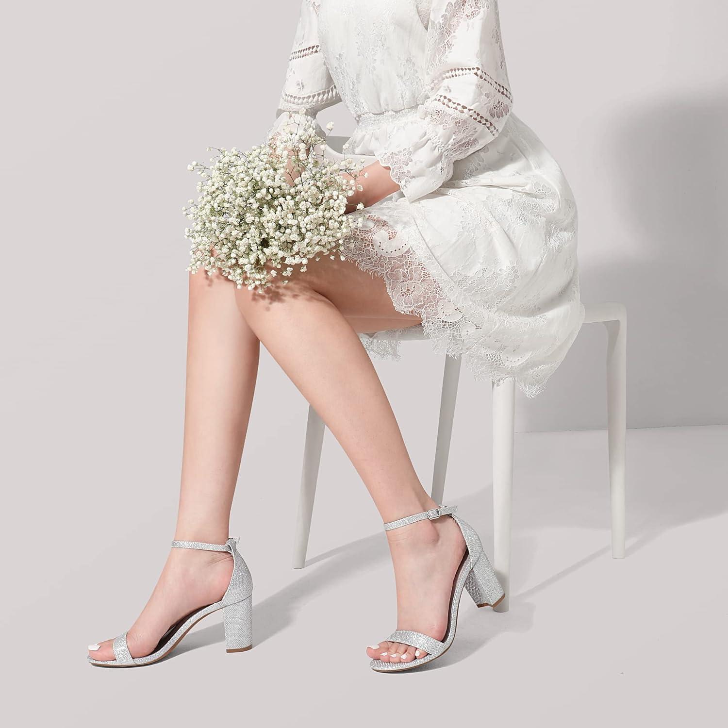 imageDREAM PAIRS Womens Chunk Low Heel Pump SandalsSilverGlitter