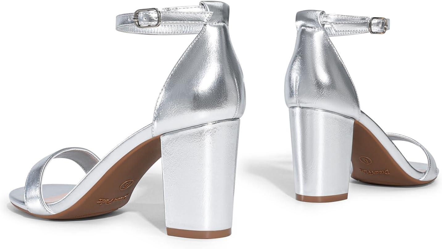 imageDREAM PAIRS Womens Chunk Low Heel Pump SandalsSilvermetallic