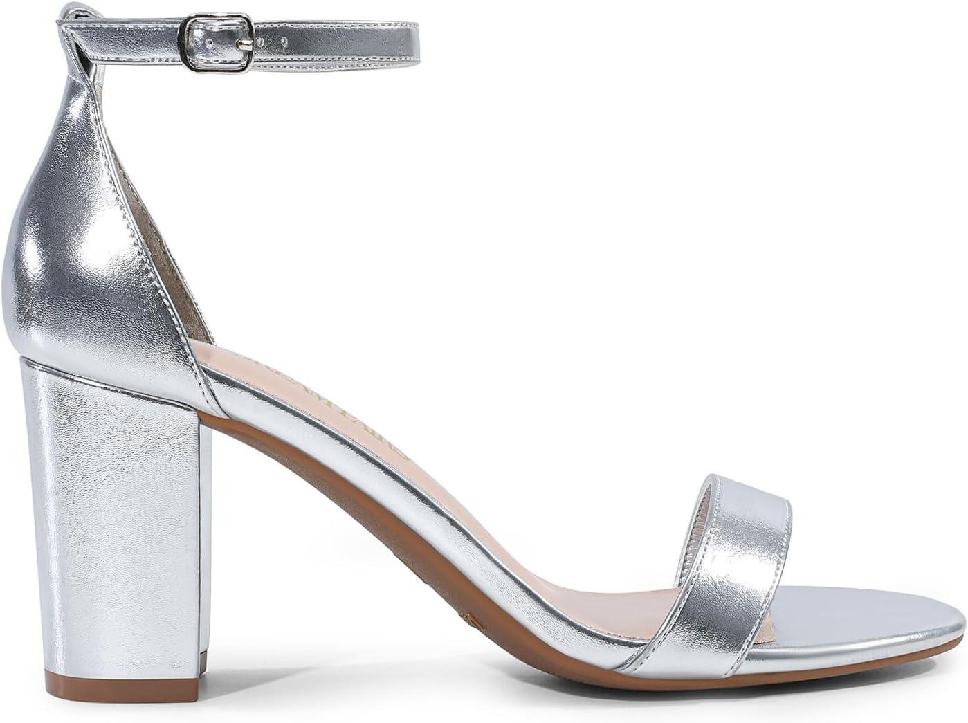 imageDREAM PAIRS Womens Chunk Low Heel Pump SandalsSilvermetallic