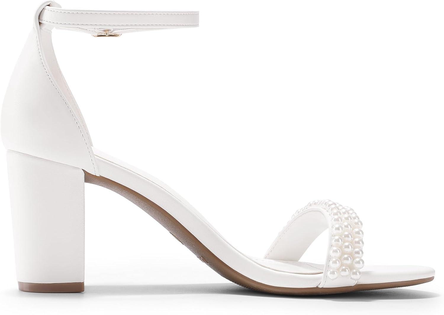 imageDREAM PAIRS Womens Chunk Low Heel Pump SandalsWhitePearl