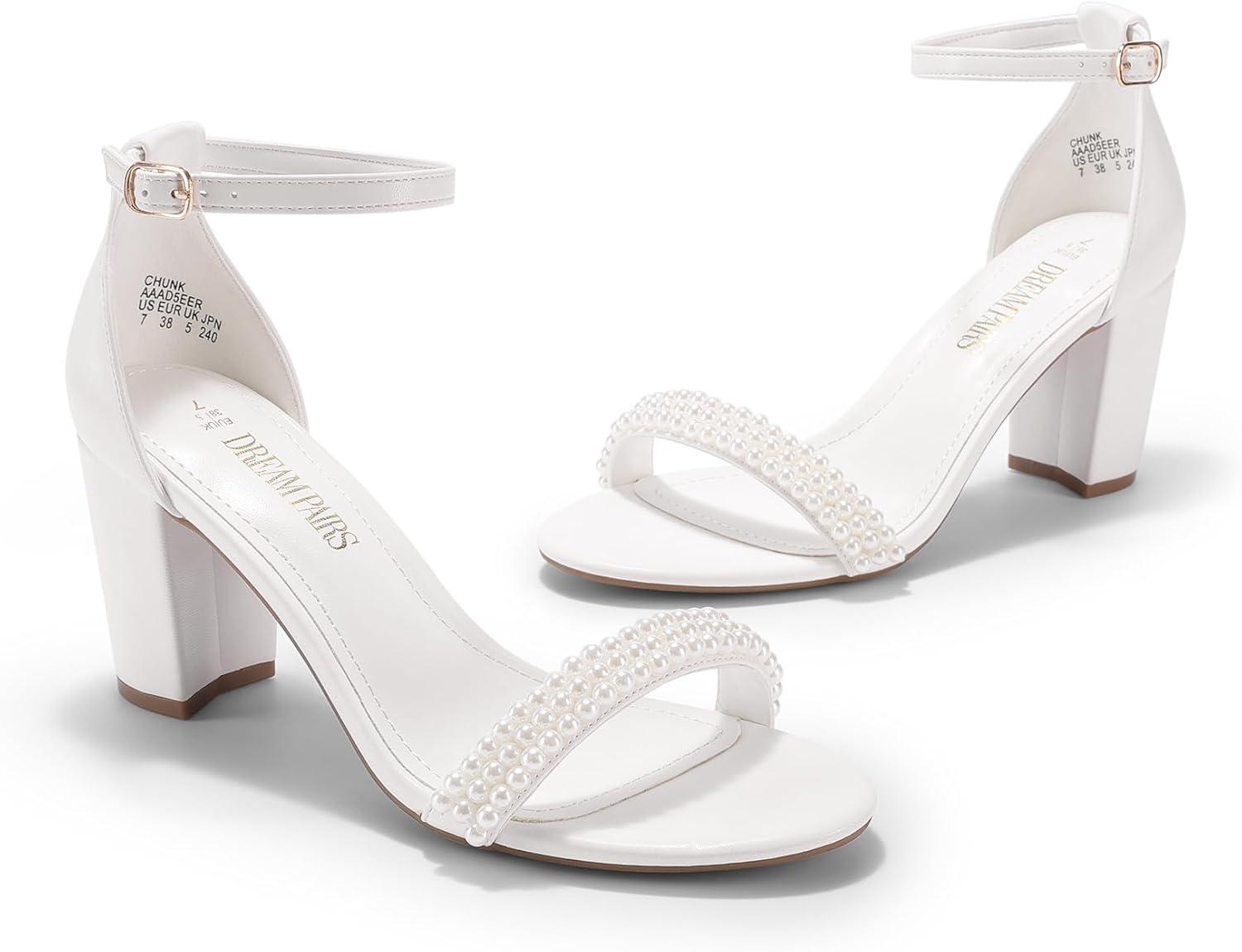 imageDREAM PAIRS Womens Chunk Low Heel Pump SandalsWhitePearl