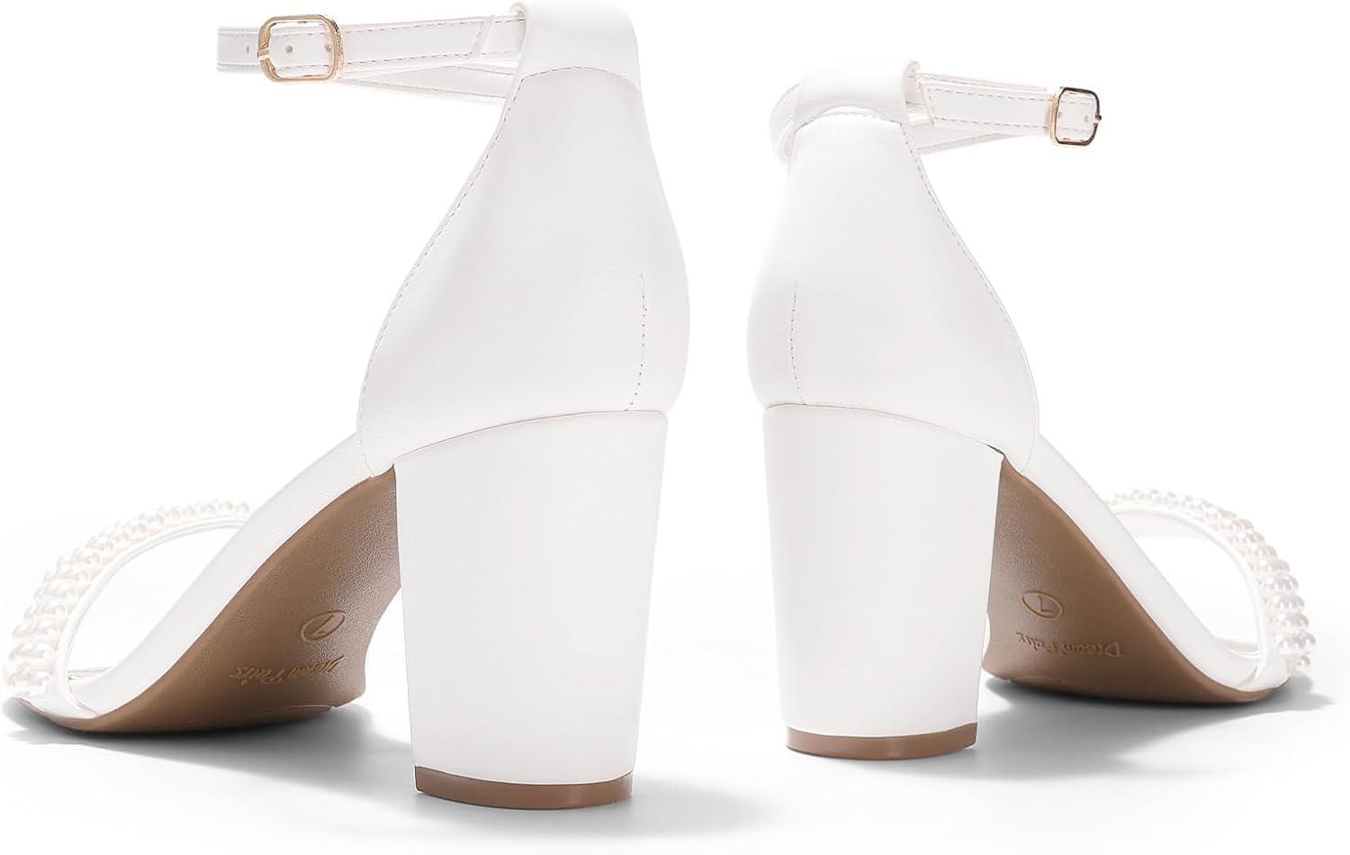 imageDREAM PAIRS Womens Chunk Low Heel Pump SandalsWhitePearl