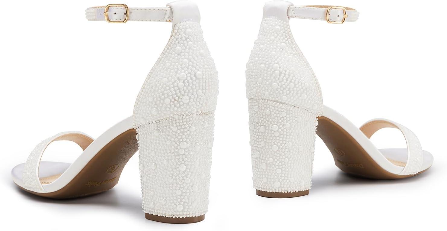 imageDREAM PAIRS Womens Chunk Low Heel Pump SandalsWhitepearl
