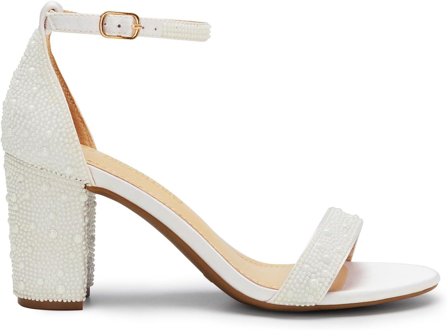 imageDREAM PAIRS Womens Chunk Low Heel Pump SandalsWhitepearl