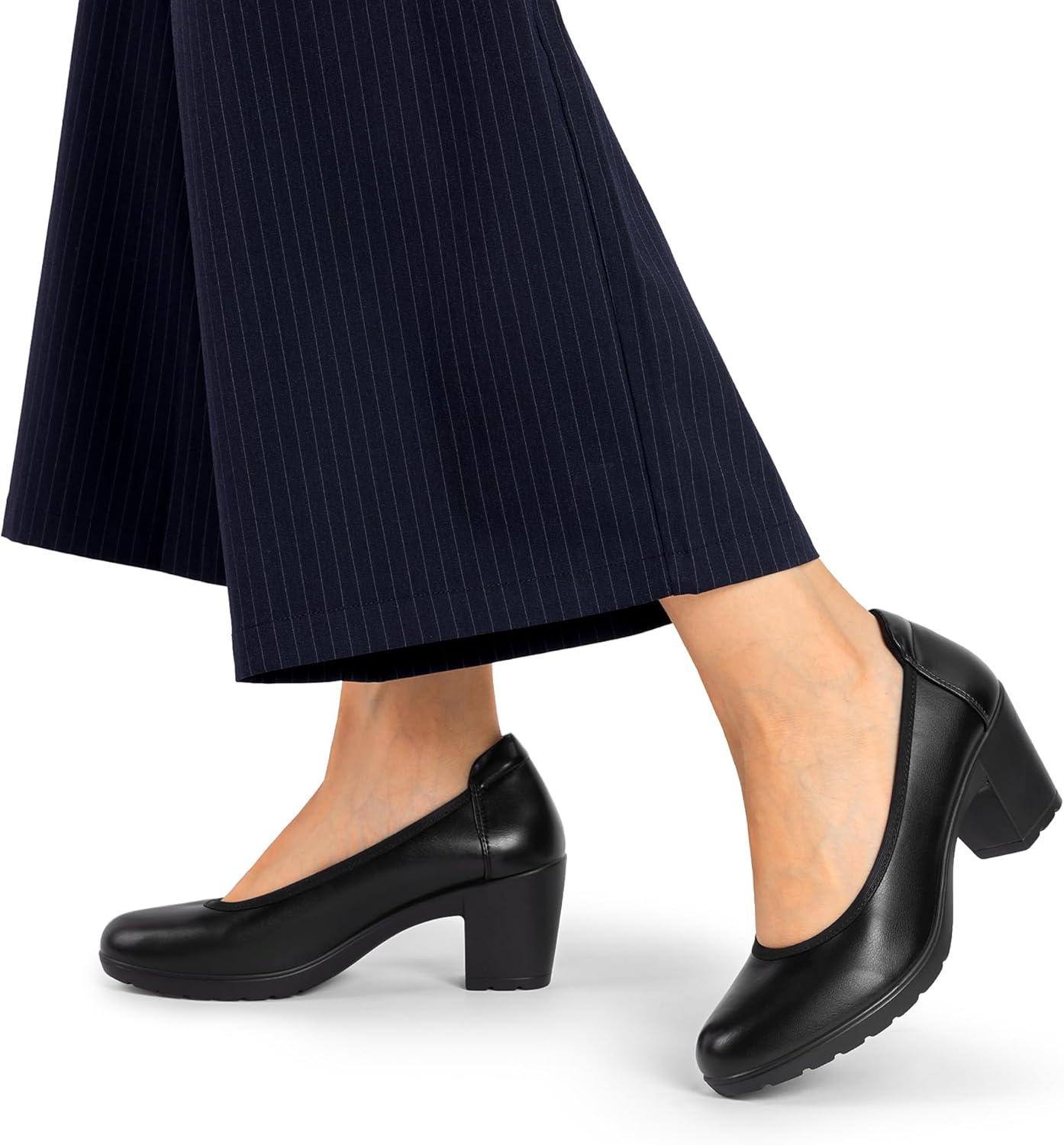 imageDREAM PAIRS Womens Chunky Closed Toe Low Block Heels Work Pumps Comfortable Round Toe Dress Wedding Shoes NereidaBlack