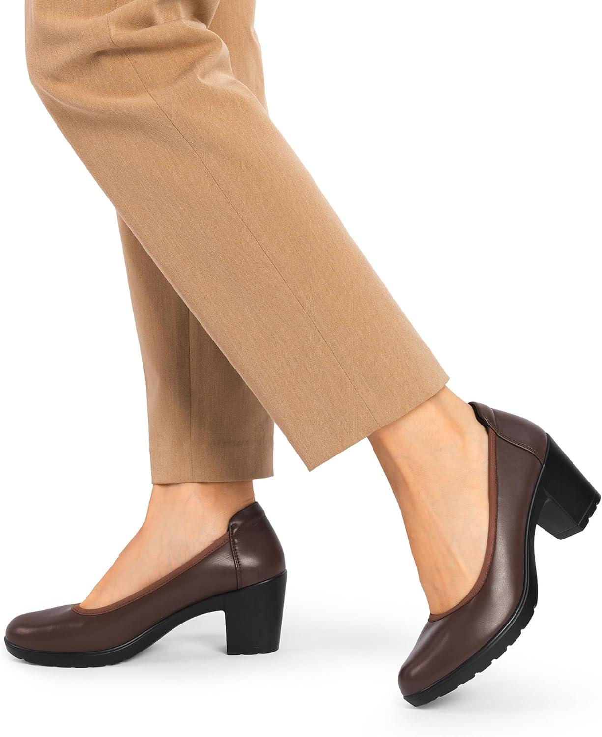 imageDREAM PAIRS Womens Chunky Closed Toe Low Block Heels Work Pumps Comfortable Round Toe Dress Wedding Shoes NereidaBrown