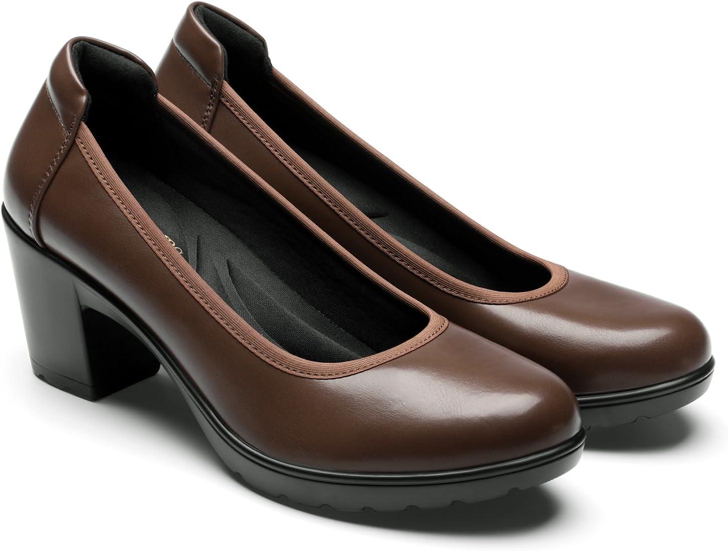 imageDREAM PAIRS Womens Chunky Closed Toe Low Block Heels Work Pumps Comfortable Round Toe Dress Wedding Shoes NereidaBrown