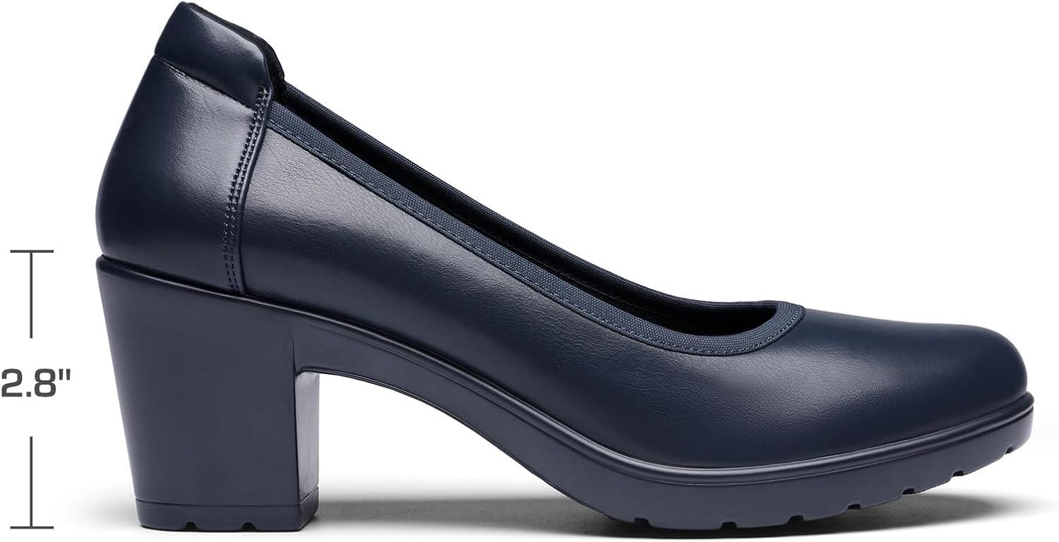 imageDREAM PAIRS Womens Chunky Closed Toe Low Block Heels Work Pumps Comfortable Round Toe Dress Wedding Shoes NereidaNavy Blue
