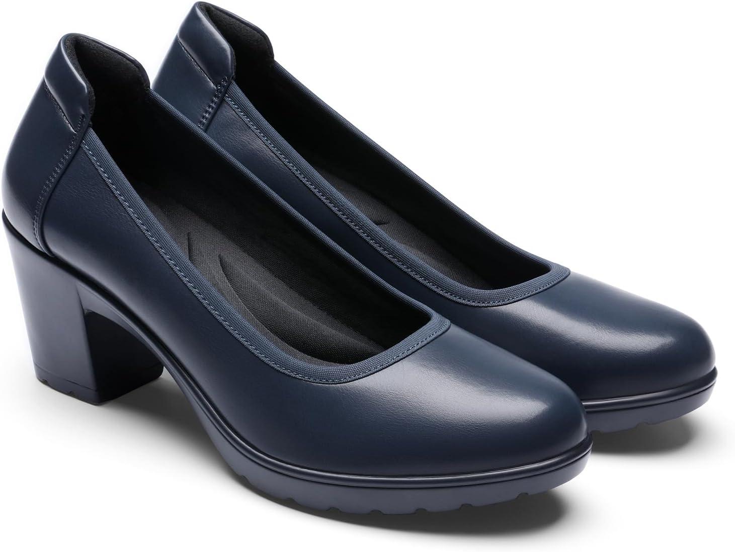 imageDREAM PAIRS Womens Chunky Closed Toe Low Block Heels Work Pumps Comfortable Round Toe Dress Wedding Shoes NereidaNavy Blue