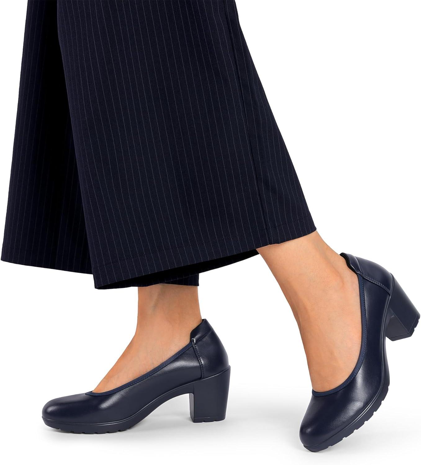 imageDREAM PAIRS Womens Chunky Closed Toe Low Block Heels Work Pumps Comfortable Round Toe Dress Wedding Shoes NereidaNavy Blue