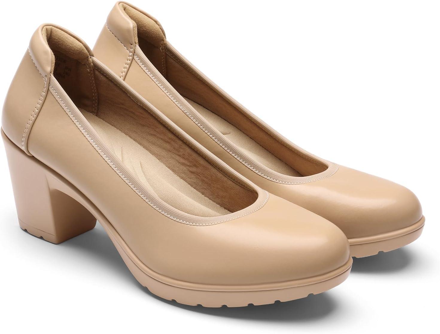 imageDREAM PAIRS Womens Chunky Closed Toe Low Block Heels Work Pumps Comfortable Round Toe Dress Wedding Shoes NereidaNude