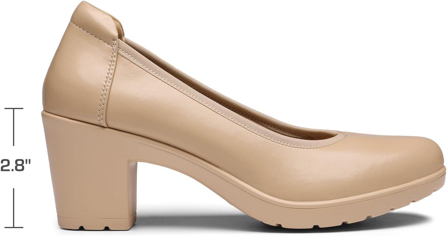 imageDREAM PAIRS Womens Chunky Closed Toe Low Block Heels Work Pumps Comfortable Round Toe Dress Wedding Shoes NereidaNude
