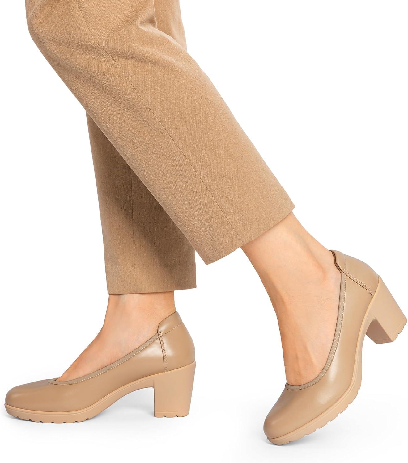 imageDREAM PAIRS Womens Chunky Closed Toe Low Block Heels Work Pumps Comfortable Round Toe Dress Wedding Shoes NereidaNude