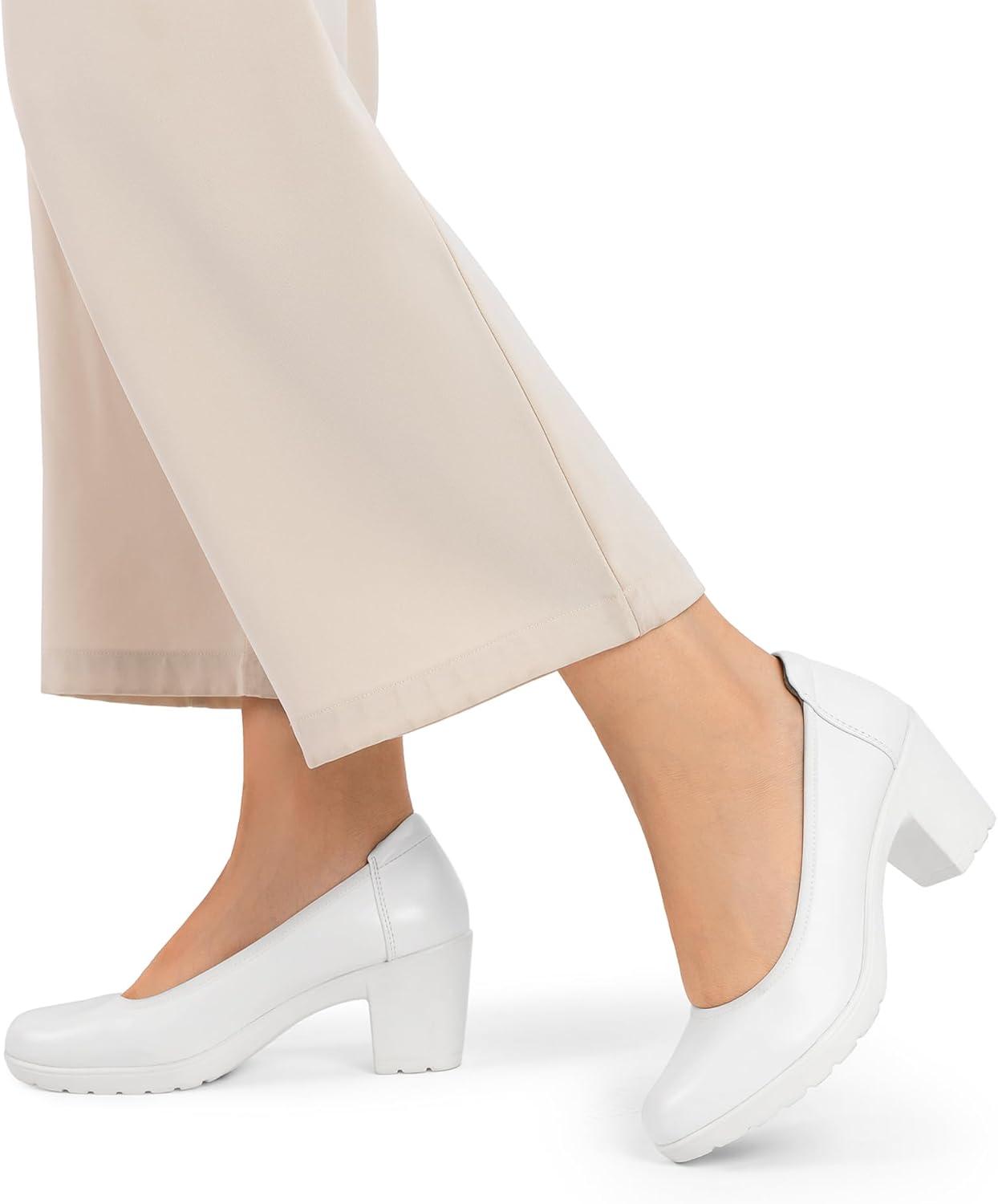 imageDREAM PAIRS Womens Chunky Closed Toe Low Block Heels Work Pumps Comfortable Round Toe Dress Wedding Shoes NereidaWhite