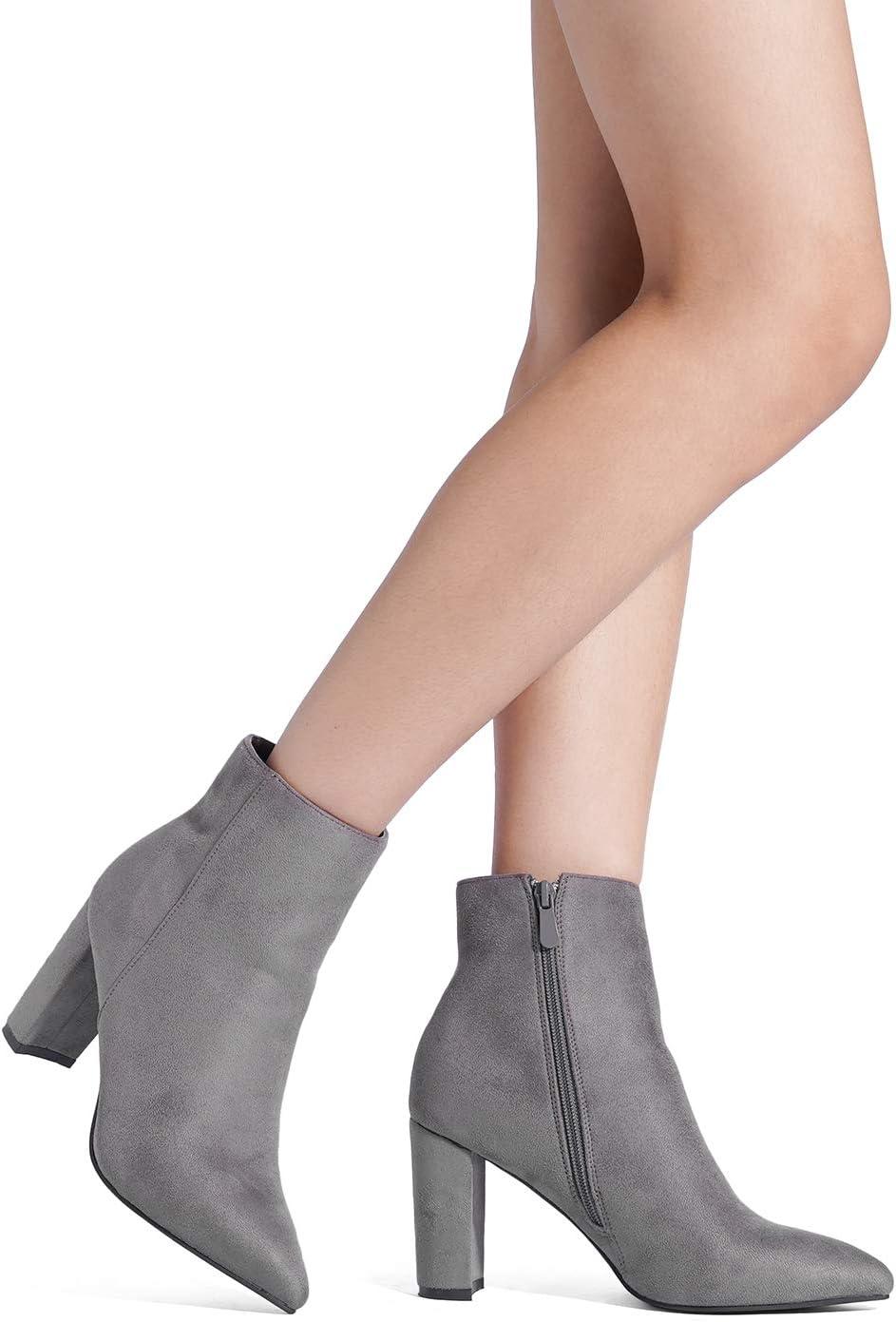 imageDREAM PAIRS Womens Chunky Heel Ankle Booties Pointed Toe Short BootsLightGrey