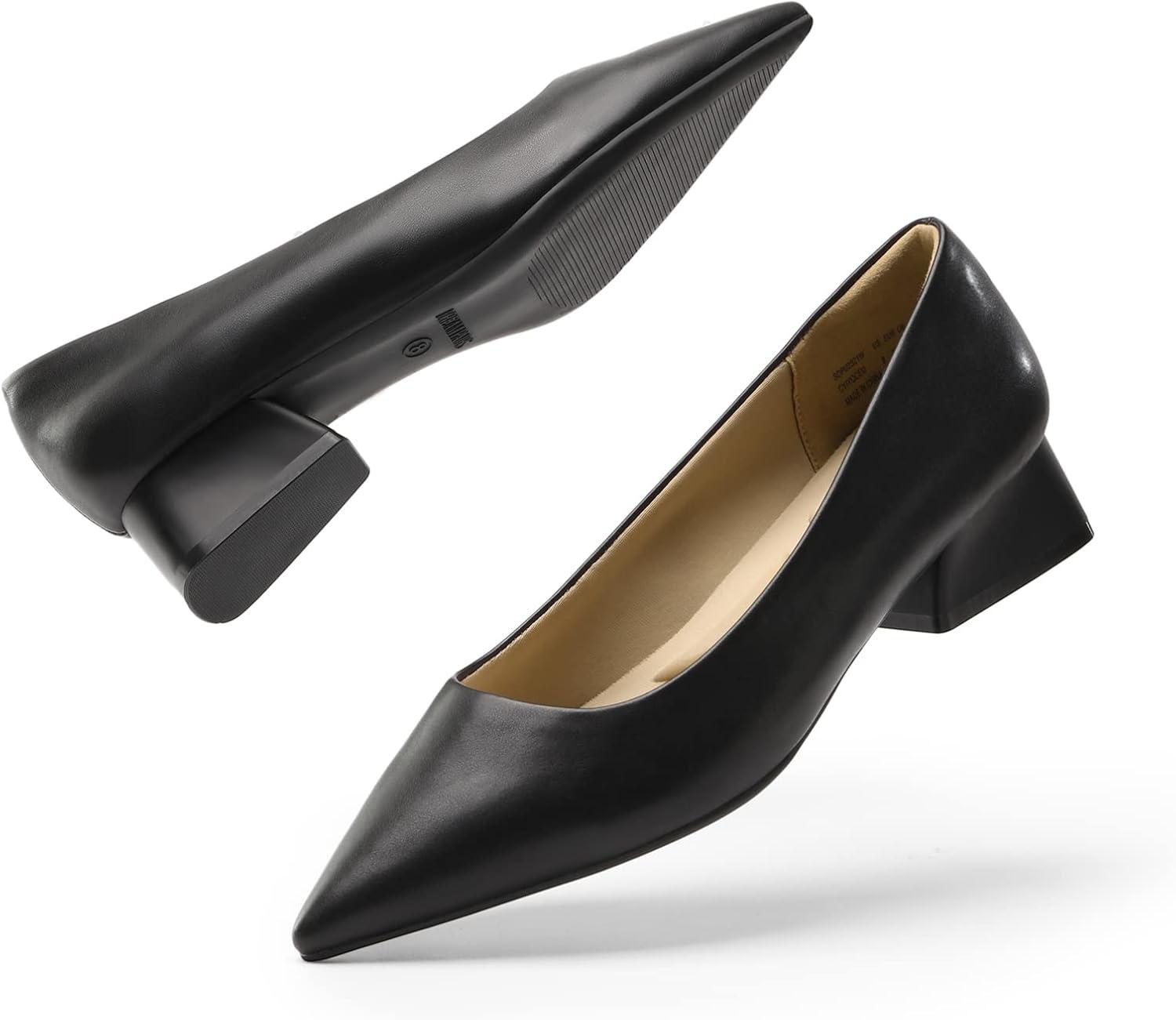 imageDREAM PAIRS Womens Chunky Heels Closed Toe Low Block Work Shoes Pointed Toe Dress Comfortable Wedding PumpsBlackpu