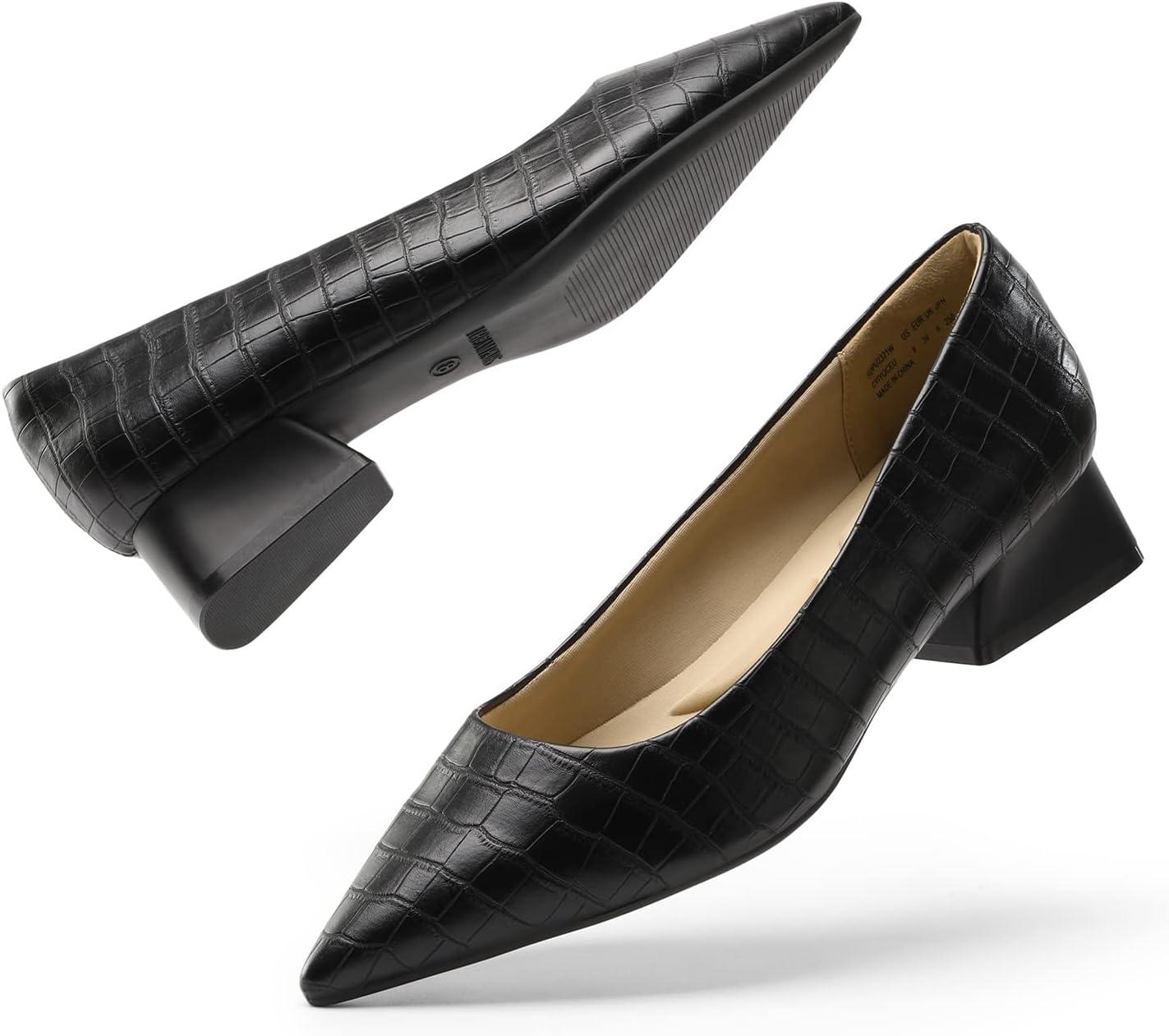 imageDREAM PAIRS Womens Chunky Heels Closed Toe Low Block Work Shoes Pointed Toe Dress Comfortable Wedding PumpsBlackstone