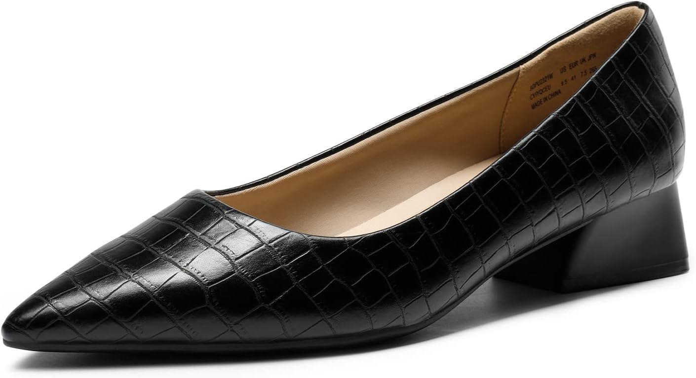 imageDREAM PAIRS Womens Chunky Heels Closed Toe Low Block Work Shoes Pointed Toe Dress Comfortable Wedding PumpsBlackstone