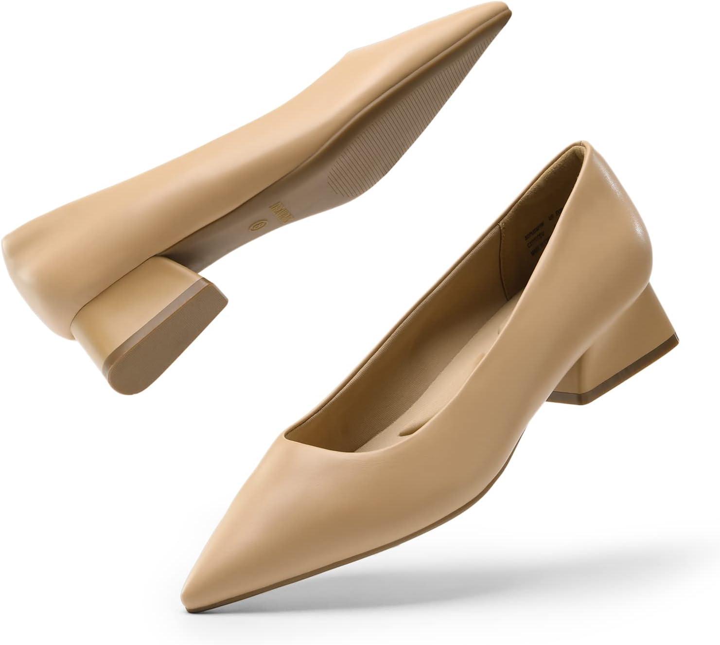 imageDREAM PAIRS Womens Chunky Heels Closed Toe Low Block Work Shoes Pointed Toe Dress Comfortable Wedding PumpsNudepu