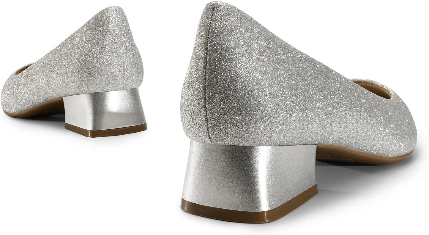 imageDREAM PAIRS Womens Chunky Heels Closed Toe Low Block Work Shoes Pointed Toe Dress Comfortable Wedding PumpsSilverglitter