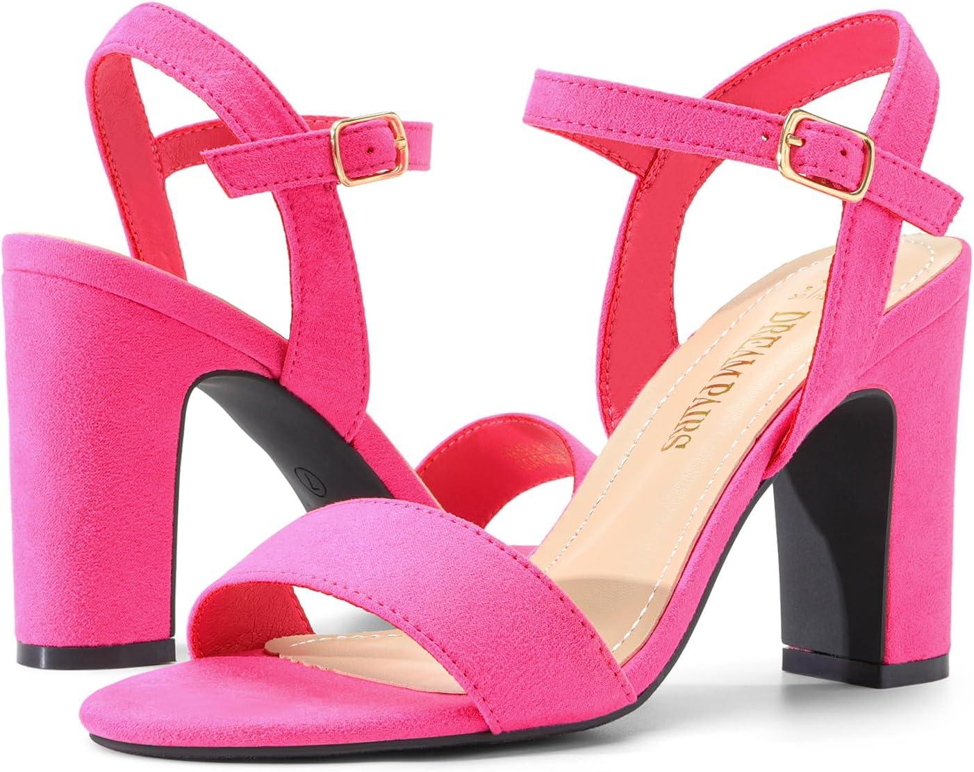 imageDREAM PAIRS Womens Chunky Heels Open Toe Ankle Strap High Block Comfy Dress Heel Sandals Pumps ShoesHot Pinksuede